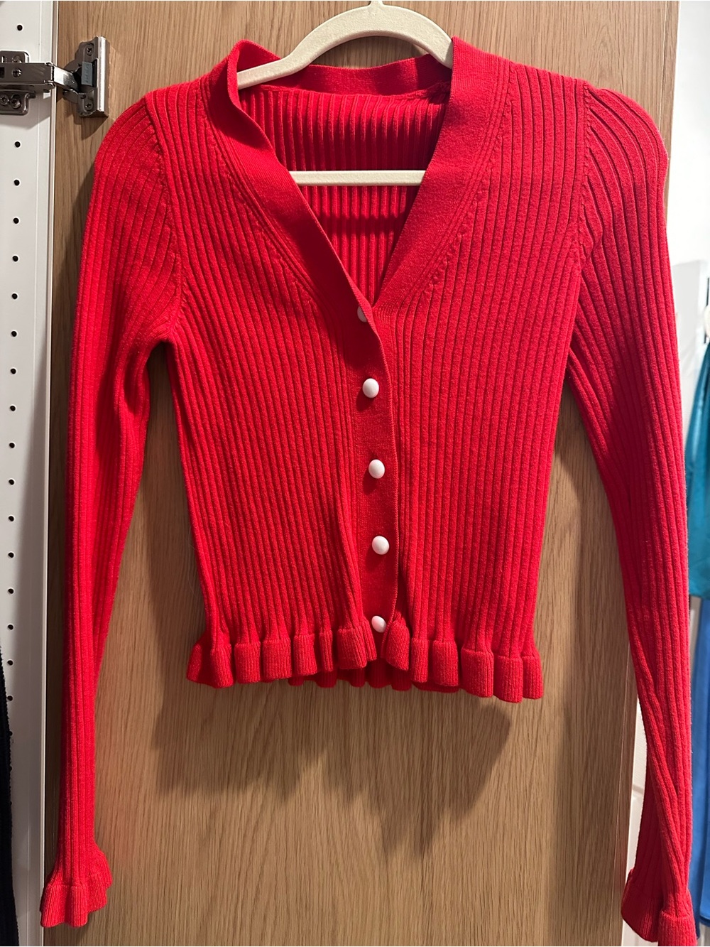 Red Ribbed Button-Front Women’s Sweater - Picture 1 of 1
